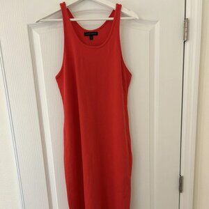 Banana Republic Red Ribbed Sleeveless Tank Dress Scoop Neck Large L Midi pocket